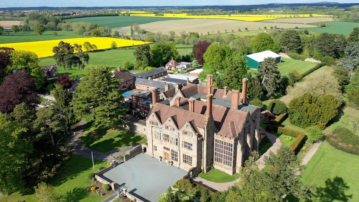 Aerial view of the Adcote School campus in Shrewsbury